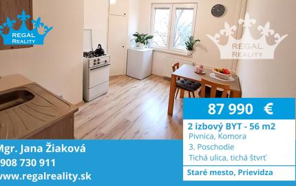 ZNÍŽANÁ CENA  - Krásny slnečný 2izbový byt v širšom centre Prievidze