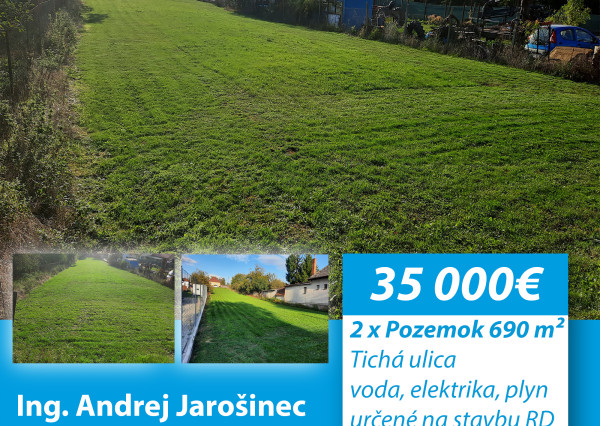 2 x Stavebný POZEMOK, 690 m2, Tvrdomestice, okr. TO