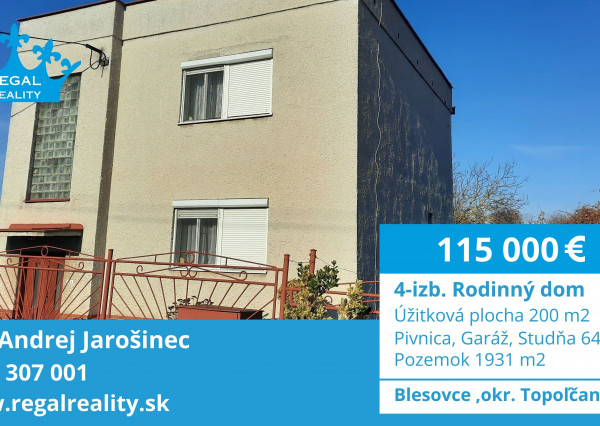 Veľký 4-izb. RODINNÝ DOM, Garáž, Blesovce, okr. Topoľčany