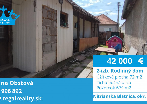 Výhradne: 2-izb. Dom, 679 m2, Nitrianska Blatnica
