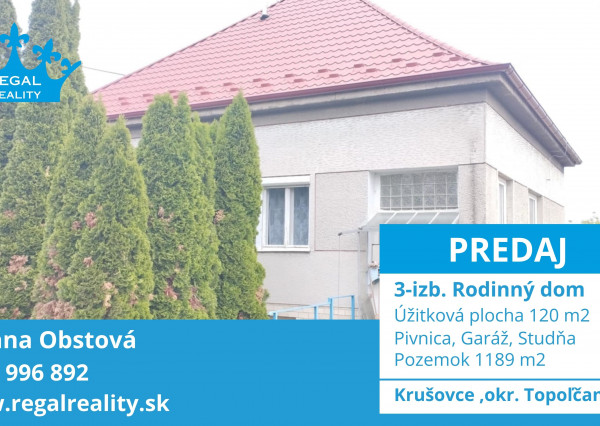Výhradne: 3-izb. Dom, 1189 m2, Krušovce, okr. Topoľčany