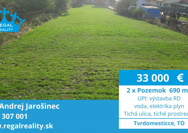 2 x Stavebný POZEMOK, 690 m2, Tvrdomestice, okr. TO