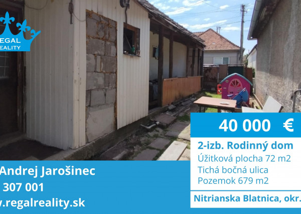 Výhradne: 2-izb. Dom, 679 m2, Nitrianska Blatnica