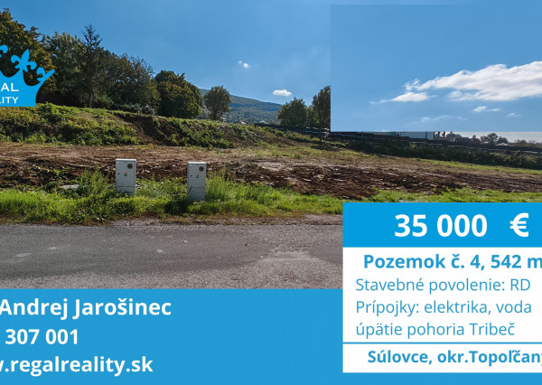 POZEMOK  č. 4, 542 m2, Stavebné povolenie, Súlovce ,okr. TO