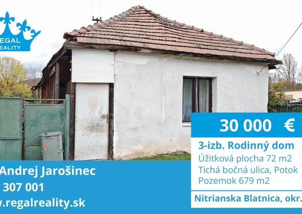 Výhradne: 3-izb. Dom, 679 m2, Nitrianska Blatnica