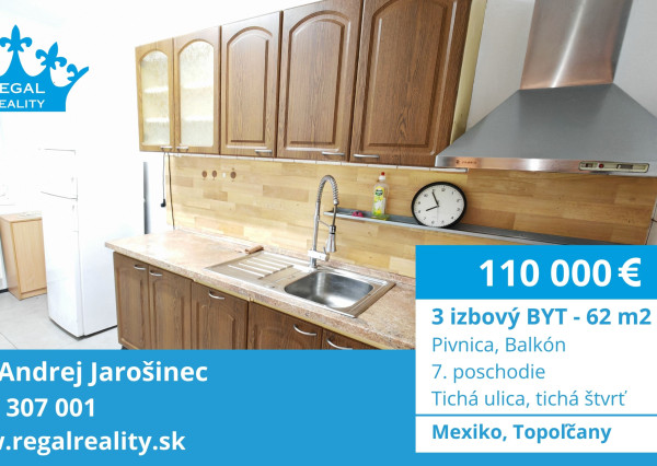 Slnečný 3-IZB.  BYT, Balkón, 62 m2, Mexiko, Topoľčany