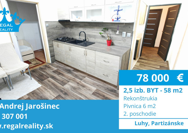 Výhradne: Veľký 2,5-IZB.  BYT, 58 m2, Luhy, Partizánske