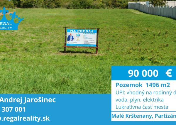 Znížená cena: POZEMOK 2 na Rodinný dom,1496 m2 Partizánske