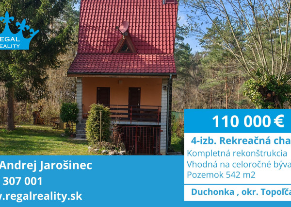 Čarovná rekreačná chata, pozemok 542 m2, Duchonka