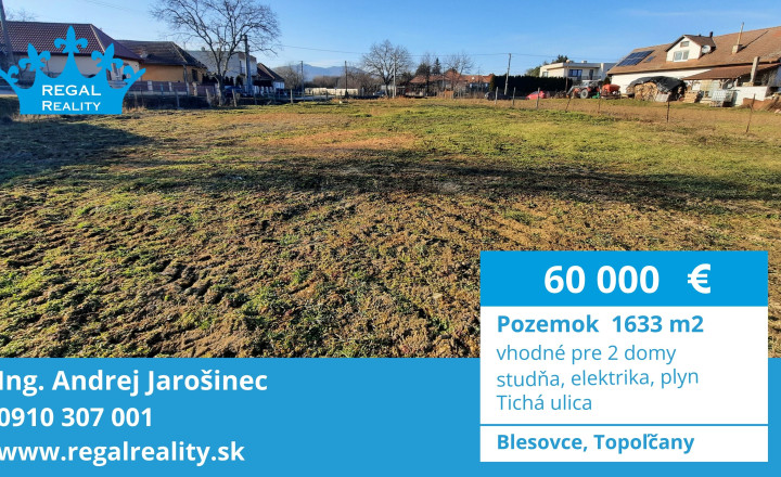 POZEMOK, 1633 m2, Blesovce, okr. Topoľčany - fotografia 1