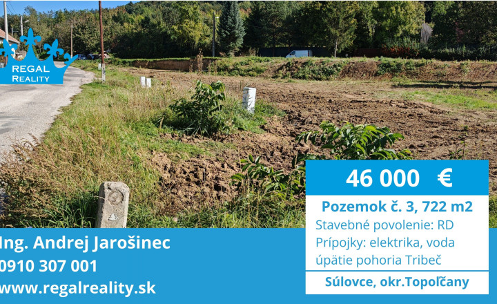 POZEMOK  č. 3, 722 m2, Súlovce ,okr. TO - fotografia 1