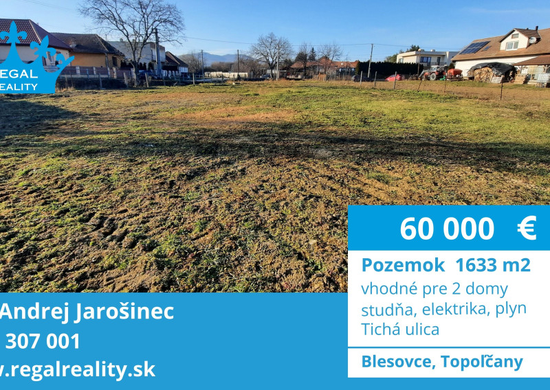 POZEMOK, 1633 m2, Blesovce, okr. Topoľčany