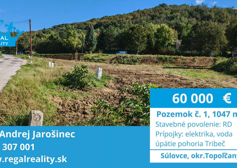 Predaný: POZEMOK  č. 1, 1047 m2, Súlovce ,okr. TO
