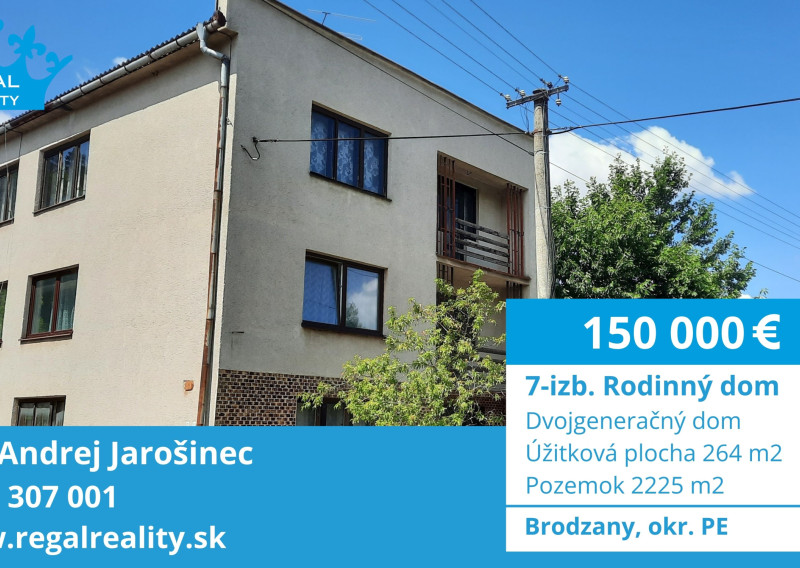 Výhradne: Dvojgeneračný 7-izb. Dom, 2225 m2, Brodzany