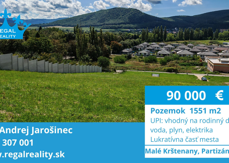Znížená cena: POZEMOK 1 na Rodinný dom, 1551m2 Partizánske