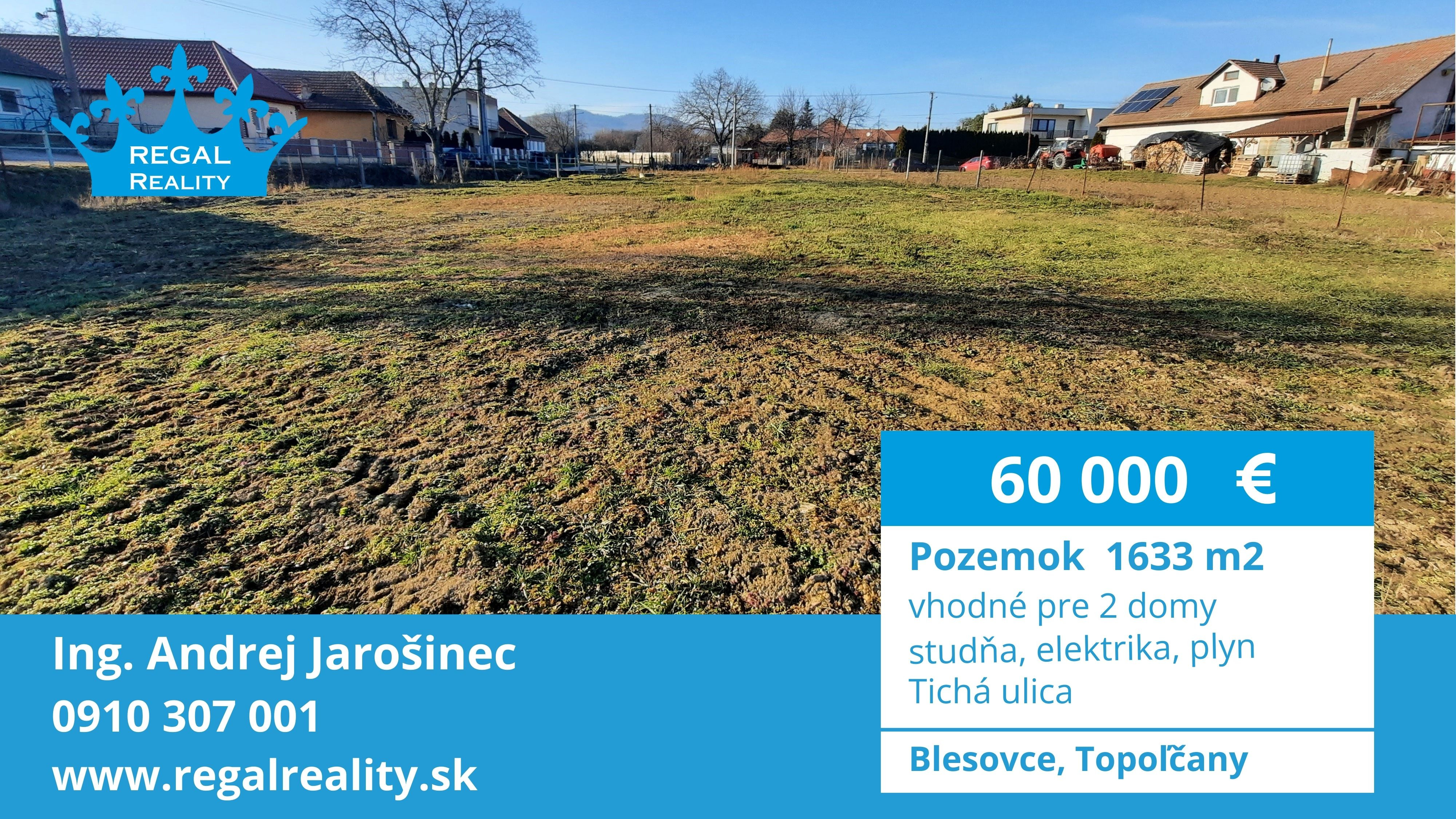 POZEMOK, 1633 m2, Blesovce, okr. Topoľčany