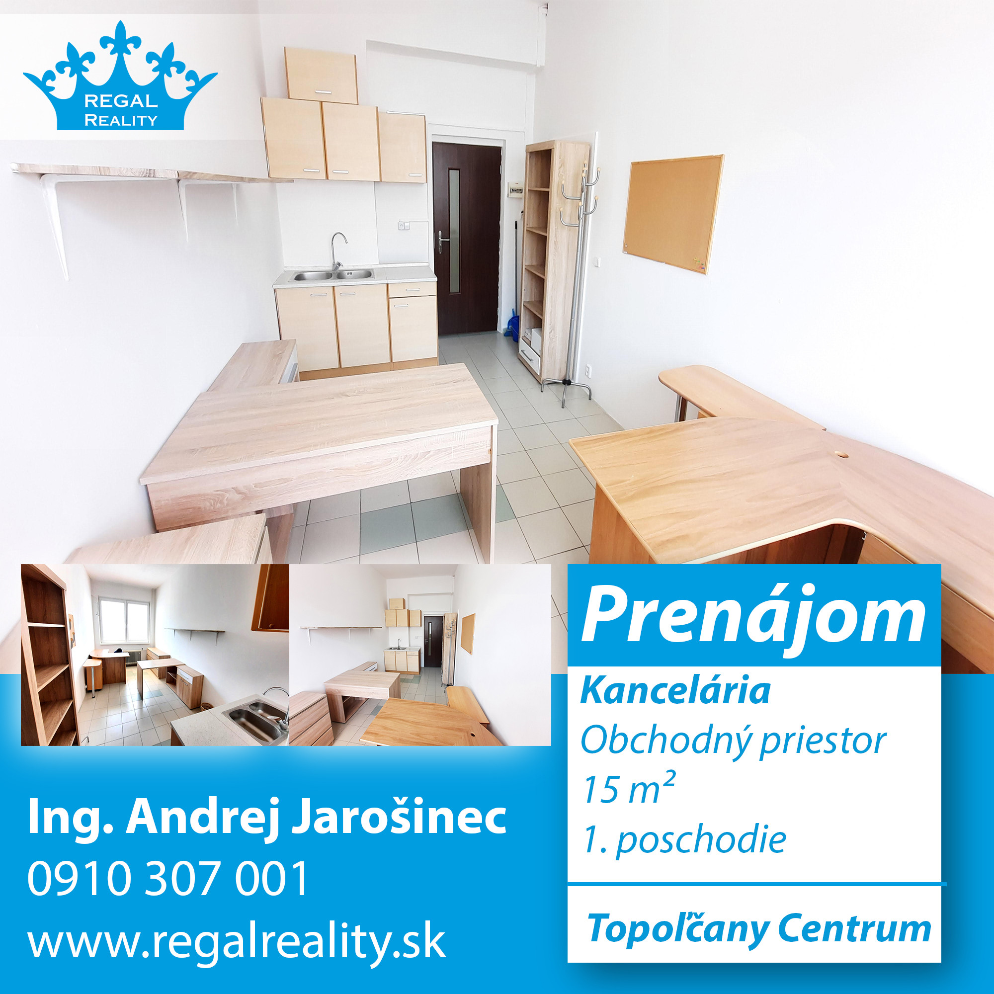 Prenájom: Kancelária s kuchynkou, 15 m2, Topoľčany
