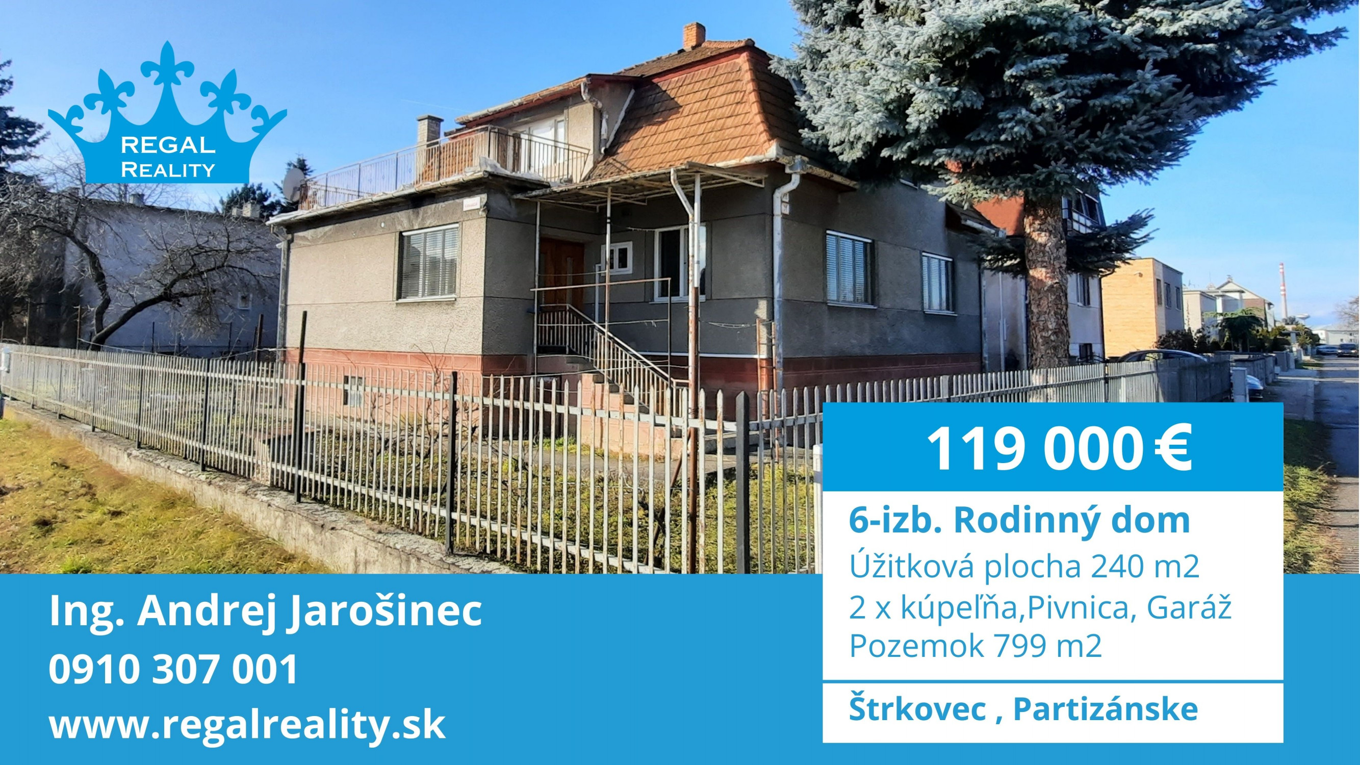 Znížená cena: 6 – izb. RD, 799 m2, Štrkovec, Partizánske