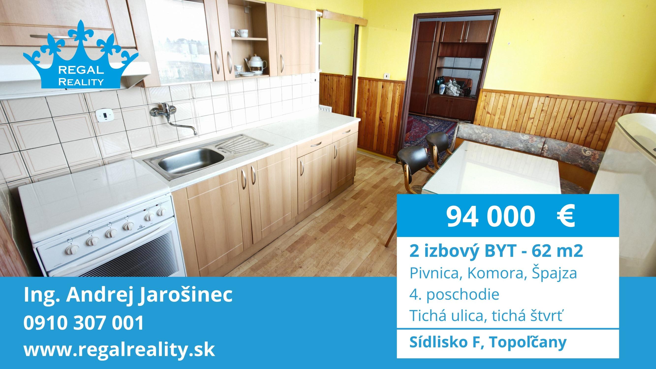 Rezervovaný: 2 izbový BYT, 62 m2, sídl. F, Topoľčany