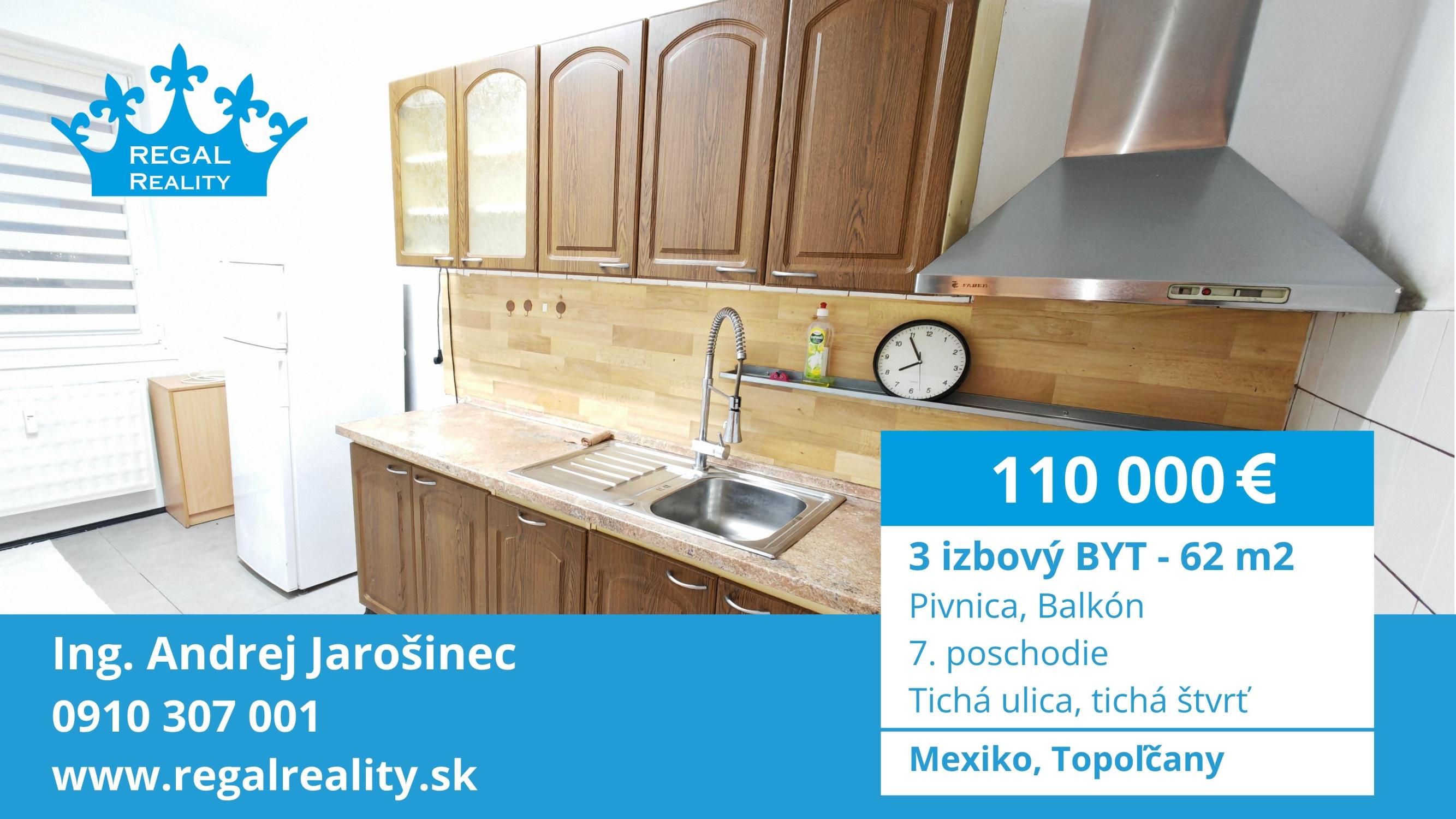 Slnečný 3-IZB.  BYT, Balkón, 62 m2, Mexiko, Topoľčany