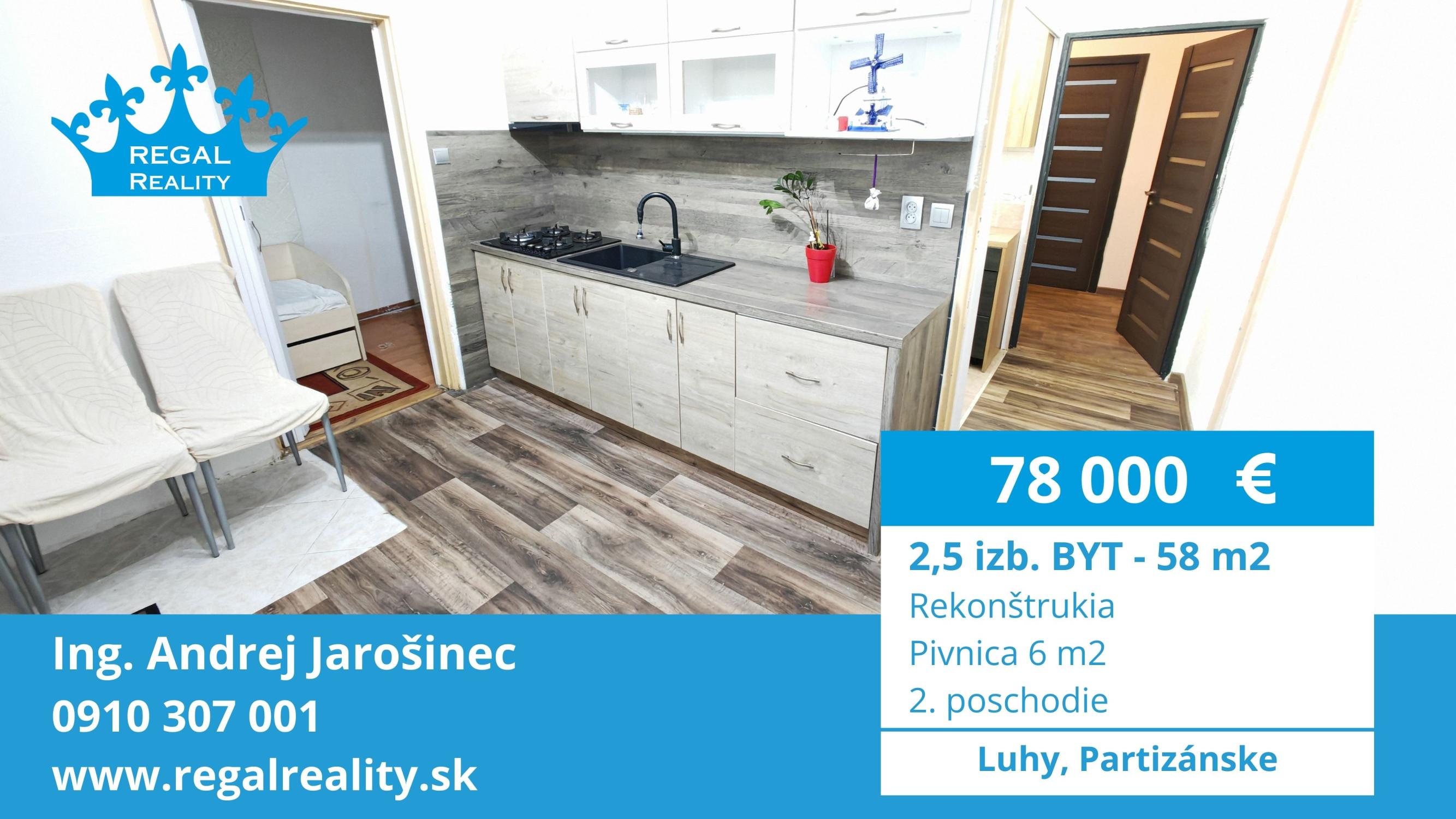 Výhradne: Veľký 2,5-IZB.  BYT, 58 m2, Luhy, Partizánske