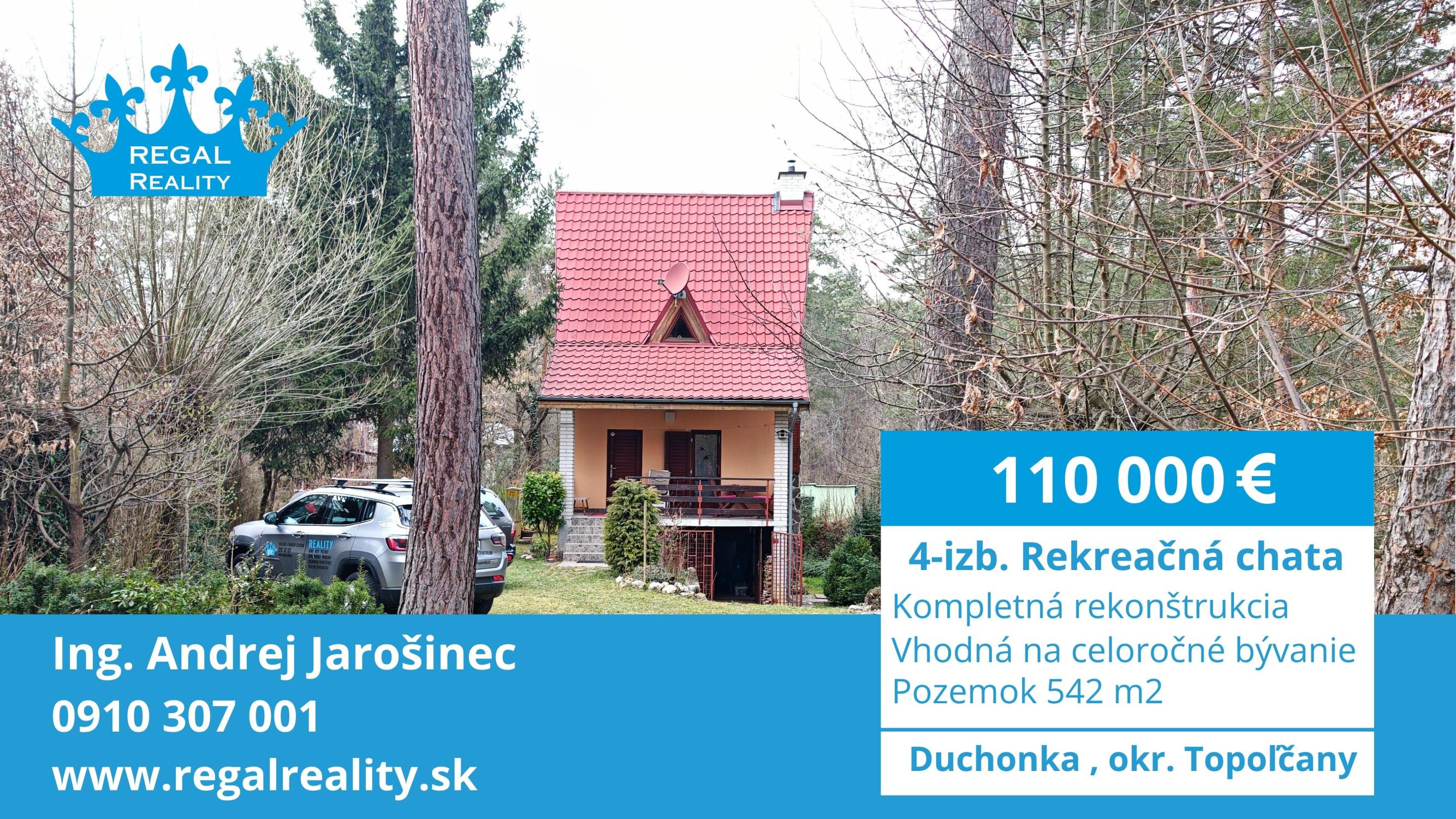 Čarovná rekreačná chata, pozemok 542 m2, Duchonka