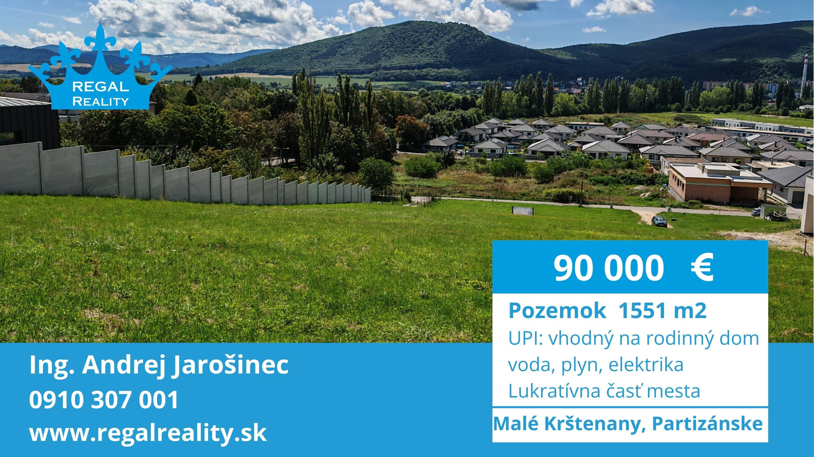 Znížená cena: POZEMOK 1 na Rodinný dom, 1551m2 Partizánske