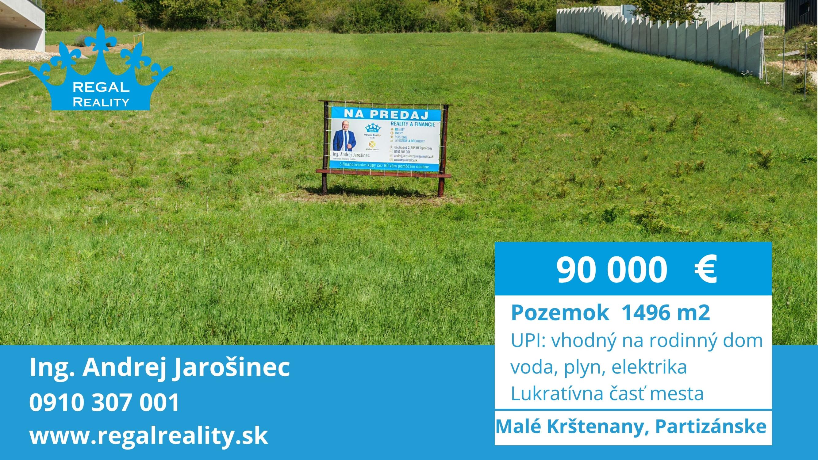 Znížená cena: POZEMOK 2 na Rodinný dom,1496 m2 Partizánske