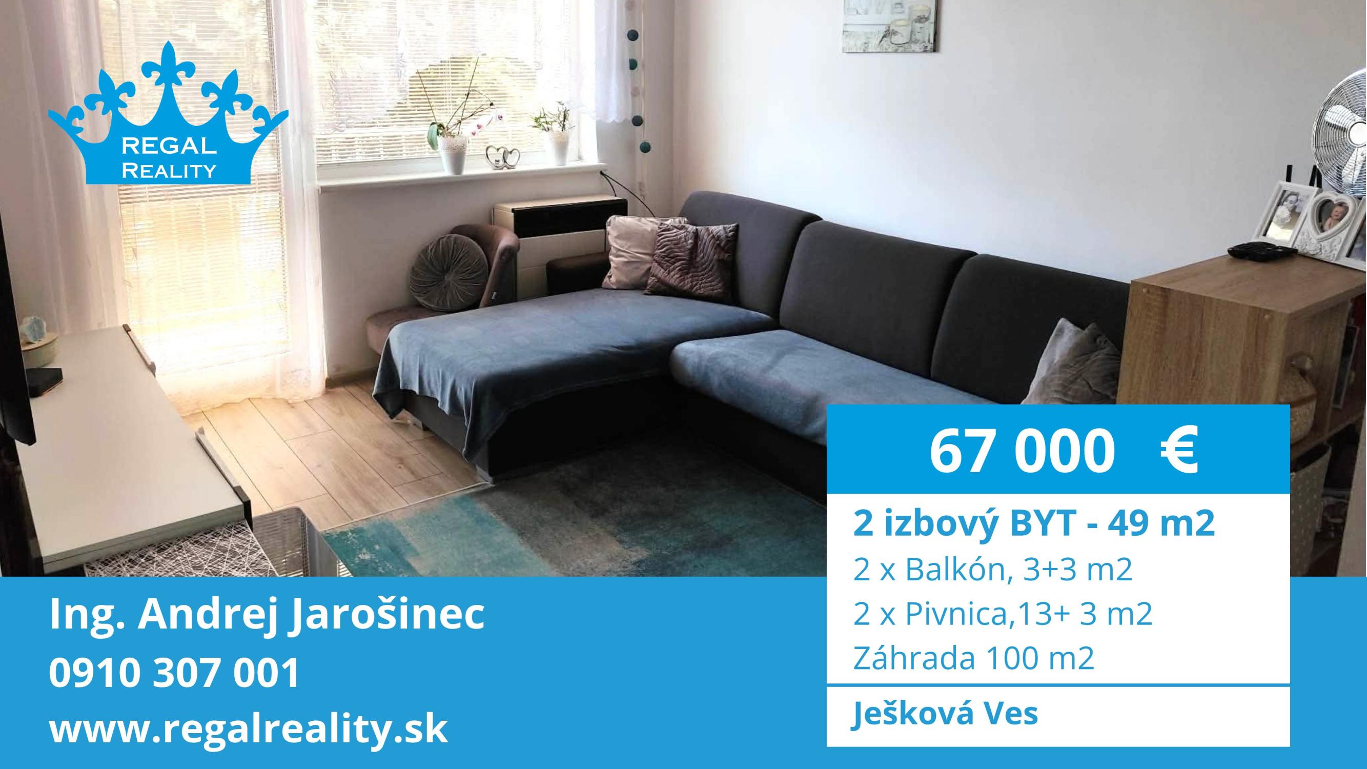 Znížená cena: Veľký 2-izb.  BYT, Záhrada, Ješková Ves